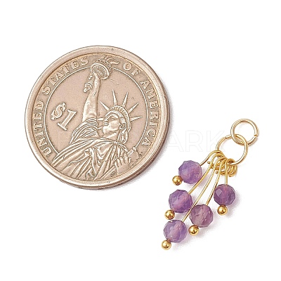 Natural Mixed Gemstome Faceted Round Beads Tassle Charms PALLOY-JF05107-1