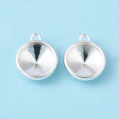 Tibetan Style Alloy Flat Round Charm Pendant Rivoli Xilion Pointed Back Chaton Rhinestone Settings PALLOY-O034-S01-1