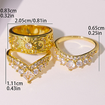 3Pcs Brass Micro Pave Clear Cubic Zirconia Finger Rings for Women FS-WGDAF26-03-1