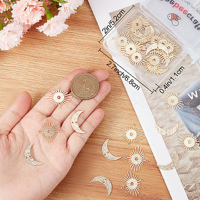 40Pcs 2 Styles Brass Connector Charms KK-BBC0005-50-1