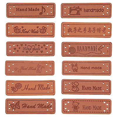 120Pcs 12 Style PU Leather Label Tags PATC-HY0001-08-1