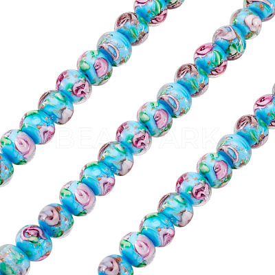 1 Strand Handmade Lampwork Inner Flower Rondelle Beads Strands LAMP-TA0002-72E-1