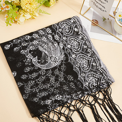 Peacock Detachable Polyester Sequin Shawl AJEW-WH20072-41B-1
