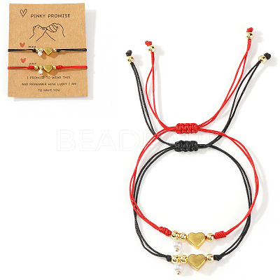 2Pcs 2 Colors 304 Stainless Steel Heart Bead Braided Bead Bracelet ZD8113-3-1
