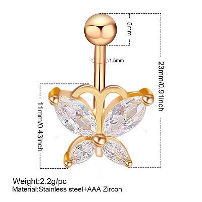 Clear Cubic Zirconia Belly Button Rings WG9960A-14-1