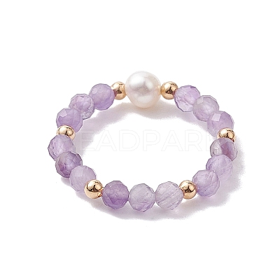 3Pcs Natural Lapis Lazuli/Garnet/Amethyst with Plastic Pearl with Glass Braided Beaded Finger Rings RJEW-JR00671-1