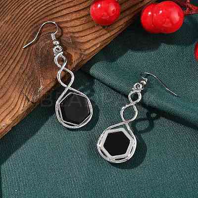 Hexagon Natural Obsidian Dangle Earrings EJEW-K298-01P-08-1
