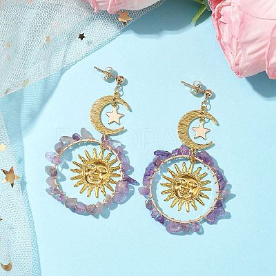 Vintage Natural Amethyst Ear Studs EJEW-JE05807-05-1