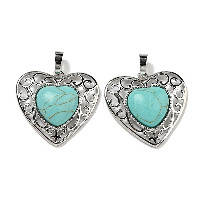 Synthetic Turquoise Peach Love Heart Pendants G-G158-01U-1