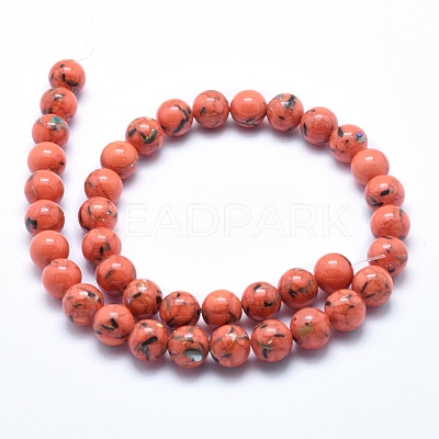 Sea Shell and Synthetic Turquoise Assembled Beads Strands G-G758-12-4mm-1