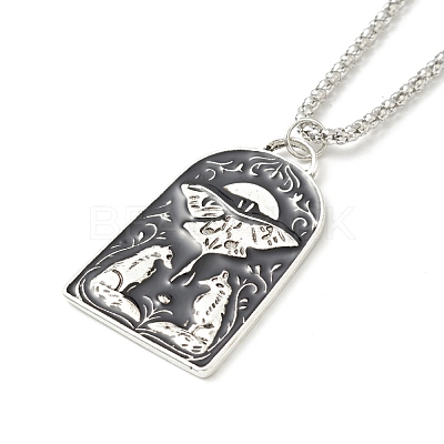 Enamel Arch with Moth Tag Pendant Necklace NJEW-G056-10AS-1