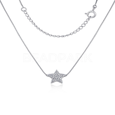 Star 925 Sterling Silver Micro Pave Clear Cubic Zirconia Pendant Necklaces for Women FS-WGE80D2-02-1