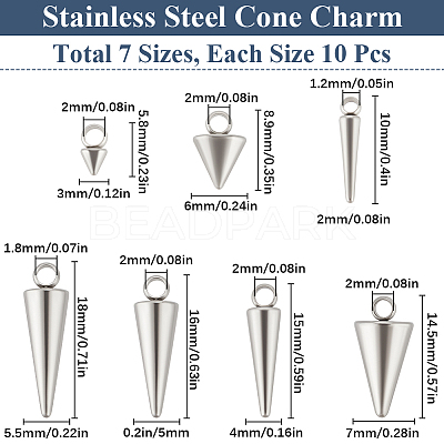 70Pcs 7 Styles 303 Stainless Steel Pendants STAS-BBC0005-76-1
