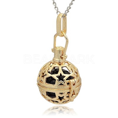Golden Tone Brass Hollow Round Cage Pendants KK-J226-03G-1
