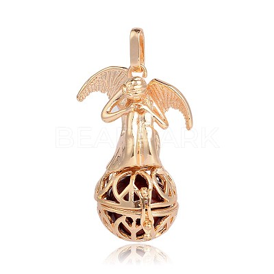 Golden Plated Brass Hollow Round Cage Pendants KK-J249-08G-1