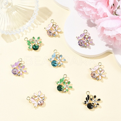 10Pcs 5 Colors Alloy Rhinestone Pendants FIND-YW0011-54-1