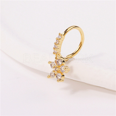 Brass Micro Pave Clear Cubic Zirconia Dangle Hoop Nose Rings FS-WG904D6-06-1