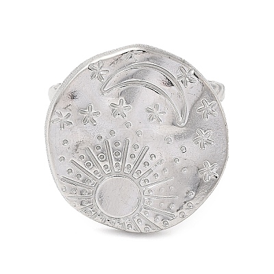 Non-Tarnish 304 Stainless Steel Sun & Moon Planet Open Cuff Ring for Women RJEW-B027-20P-1