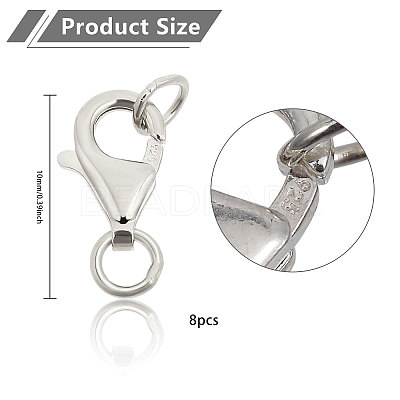 8Pcs 925 Sterling Silver Lobster Claw Clasps FIND-GL0001-54-1