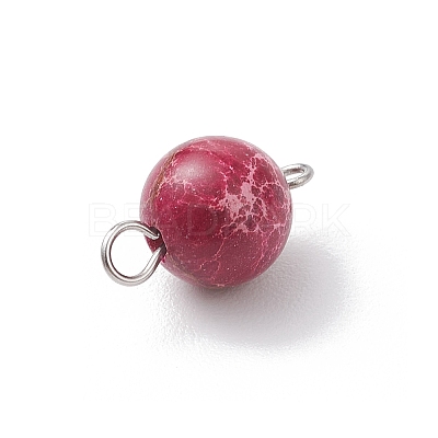 Dyed Natural Imperial Jasper Round Connector Charms PALLOY-JF04248-01-1