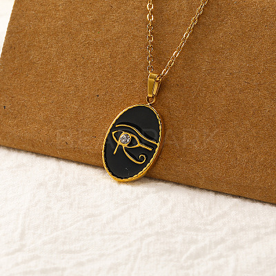 Vintage Real 18k Gold Plated 304 Stainless Steel Black Enamel Pendant Necklaces for Women QI4661-3-1
