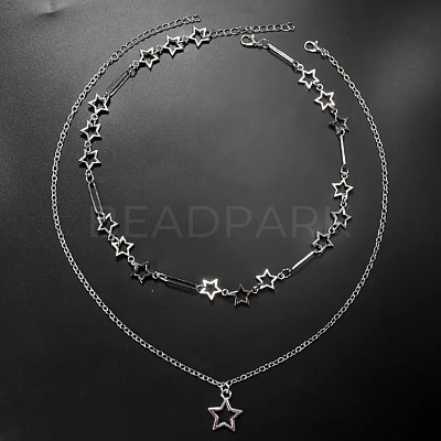 Star Alloy Pendant Double Layer Necklaces for Women FS-WGC0545-01-1