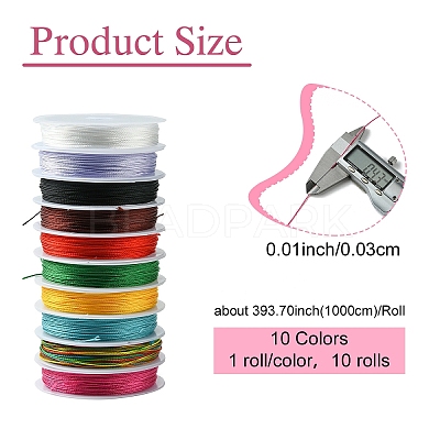 10 Rolls 10 Colors 10M 9-ply Polyester Round Thread OCOR-YW0001-07A-1