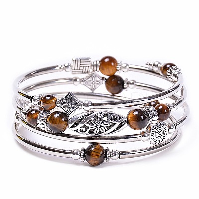 2Sets 2Pcs Bohemian Multi-Layered Natural Tiger Eye Wrap Bracelet Women's Jewelry MV3343-3-1