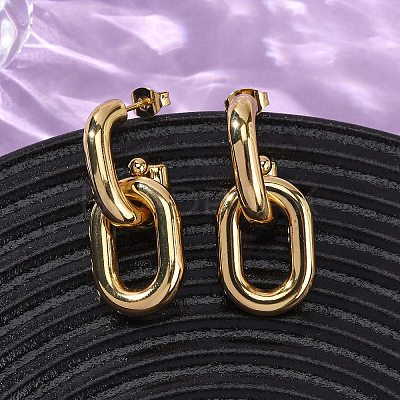 304 Stainless Steel Oval Dangle Stud Earrings EJEW-L304-04G-1