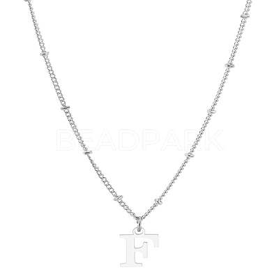 1Pc Brass Chain & 304 Stainless Steel Letter Pendant Necklaces NJEW-LP0001-35F-P-1