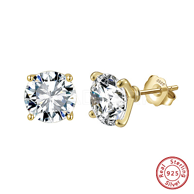 925 Sterling Silver Micro Pave Clear Cubic Zirconia Stud Earrings EJEW-G443-05G-1