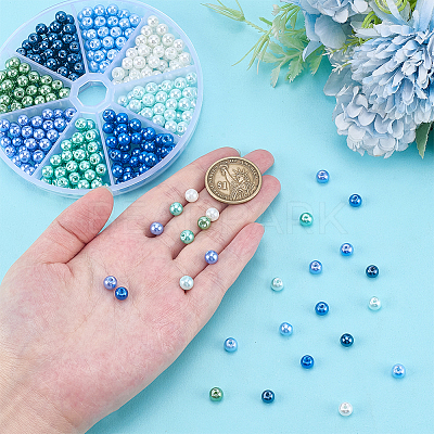 368Pcs 8 Ccolors Baking Paint Pearlized Glass Pearl Round Beads HY-HY0001-08-1