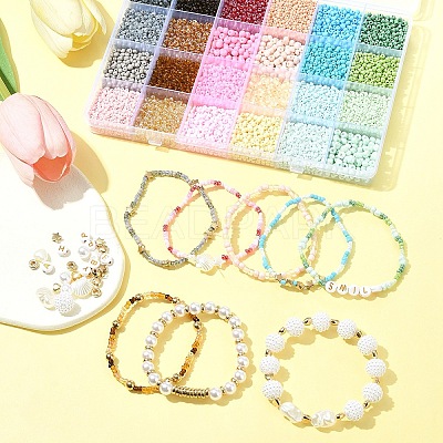DIY Glass Seed & CCB Plastic & Imitation Pearl Beads Jewelry Making Findings Kits DIY-FS0008-15-1