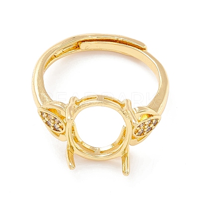 Brass Cubic Zirconia Adjustable Solitaire Ring Components KK-K266-08G-1