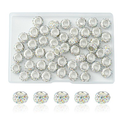 50Pcs Polymer Clay Rhinestone European Large Hole Beads FPDL-YW0001-01B-1