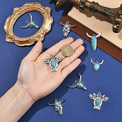 24Pcs 6 Styles Bohemian Synthetic Turquoise Cattle Pendants FIND-SZ0019-83-1