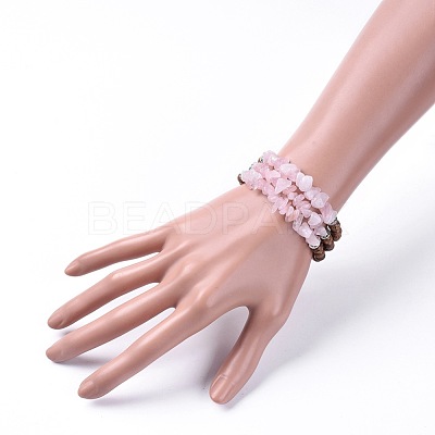 Three Loops Natural Rose Quartz Chip Beads Wrap Bracelets BJEW-JB04657-02-1