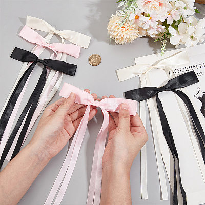 Polyester Ribbon Bowknot Alligator Hair Clips AJEW-CP0008-40A-1