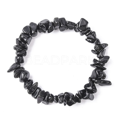 Natural Obsidian Chip Beads Stretch Bracelet for Women BJEW-AL00003-13-1