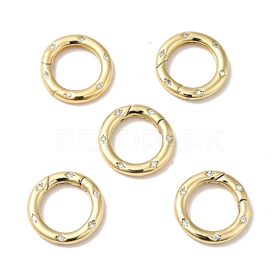 Brass Pave Clear Cubic Zirconia Spring Gate Rings KK-J301-15G-1