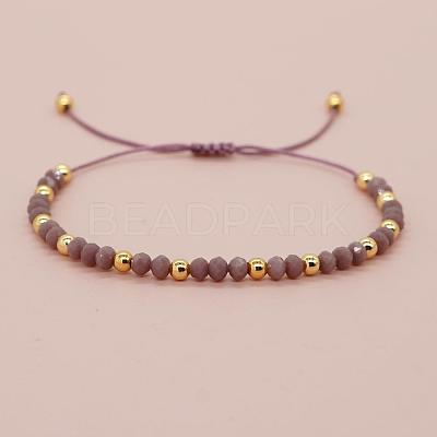 Glass & Brass Round Beads Braided Bead Bracelets LS-RD6595-16-1