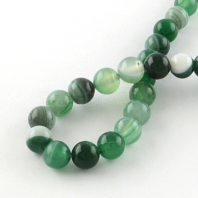 Dyed Natural Striped Agate/Banded Agate Round Bead Strands G-R342-8mm-06-1