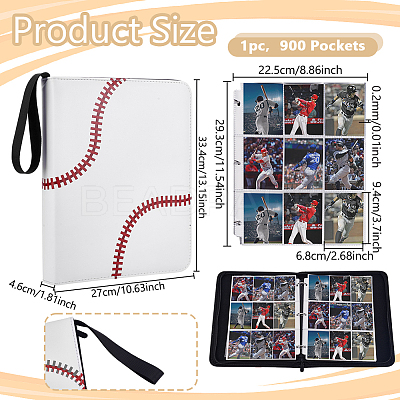 Baseball 9-Grid Leather Binder Photo Albums OFST-WH0004-059-1