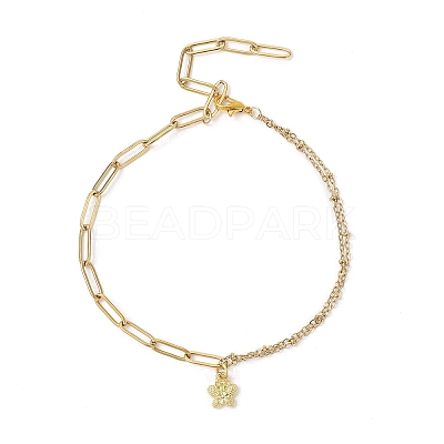 Alloy Butterlfy Charm 304 Stainless Steel Paperclip Chain Satellite Chain Anklets for Women AJEW-AN00755-1