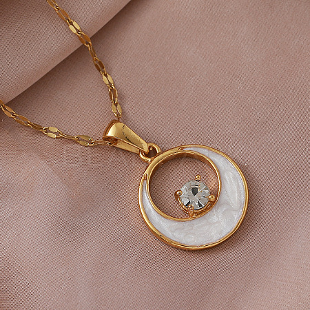 Vintage 304 Stainless Steel Resin Moon Pendant Necklaces with Clear Glass for Women IK8705-1