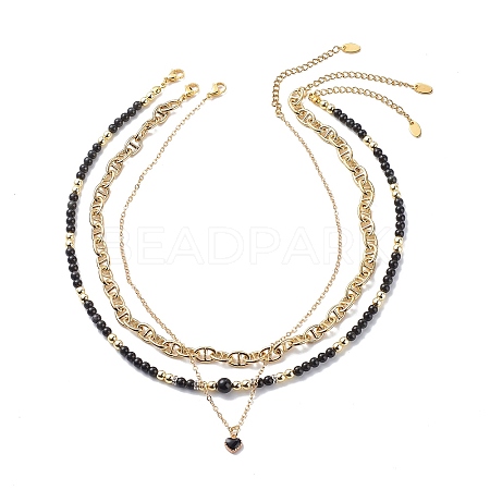 3Pcs 3 Style Natural Obsidian & Synthetic Hematite Beaded Necklaces Set NJEW-JN04033-1