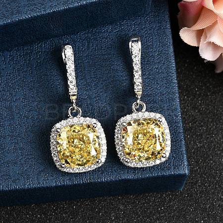 925 Sterling Silver Micro Pave Cubic Zirconia Dangle Hoop Earrings EJEW-F371-01A-02-1