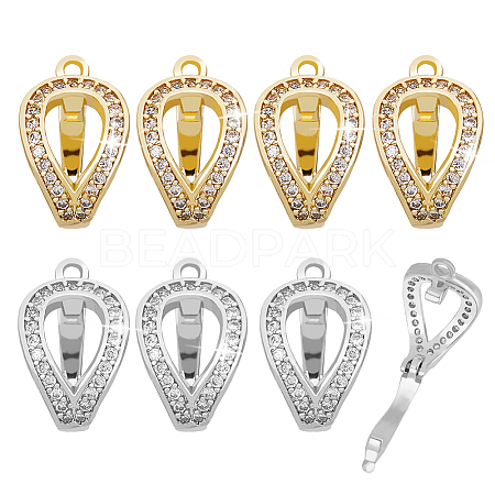 8Pcs 2 Colors Brass Micro Pave Clear Cubic Zirconia Fold Over Clasps FIND-PH0021-17-1