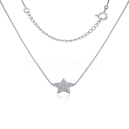 Star 925 Sterling Silver Micro Pave Clear Cubic Zirconia Pendant Necklaces for Women FS-WGE80D2-02-1
