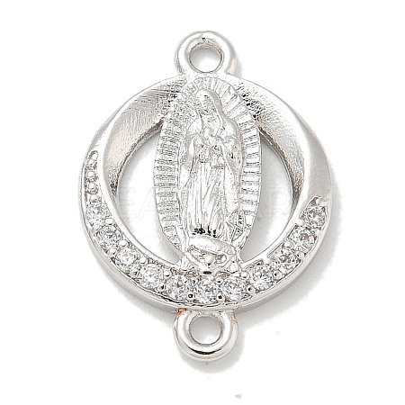 Rack Plating Brass Micro Pave Clear Cubic Zirconia Religion Virgin Mary Connector Charms KK-L224-094P-07-1